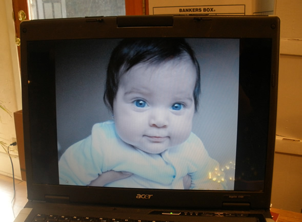 baby portrait computer screen